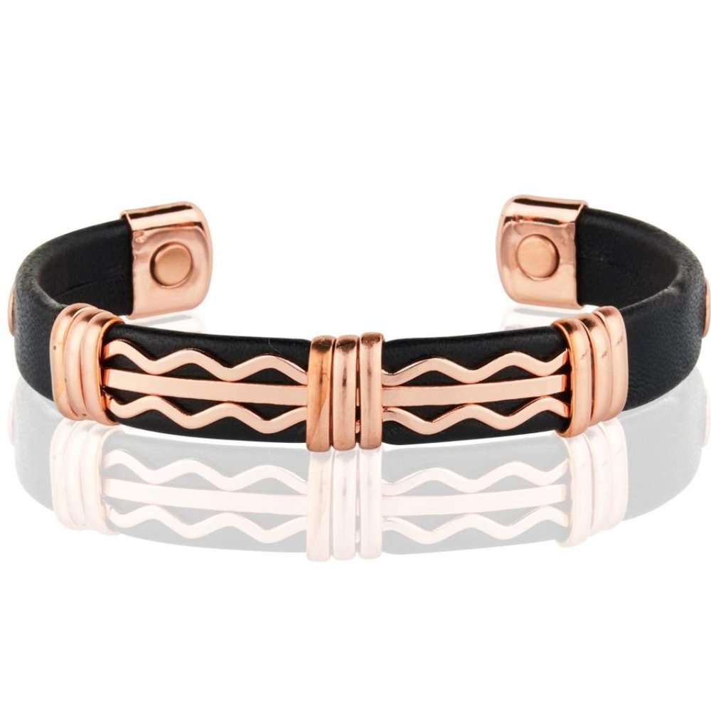 Copper Leather Wrapped Magnetic Bracelet Arthritis Pain Therapy Cuff Bangle